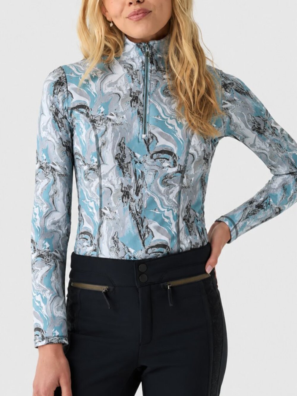 Nils Robin Quarter Zip Ski Baselayer Top in Ice Blue Marble Size S